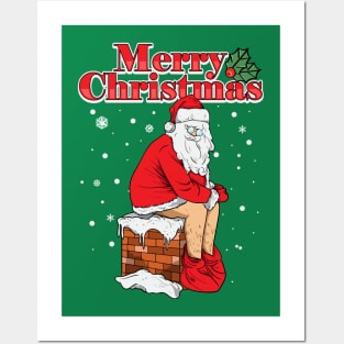 Merry Christmas Santa Clause Chimney Poop Posters and Art